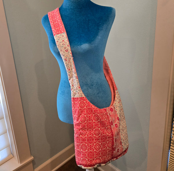 upcycled pink quilt sling purse