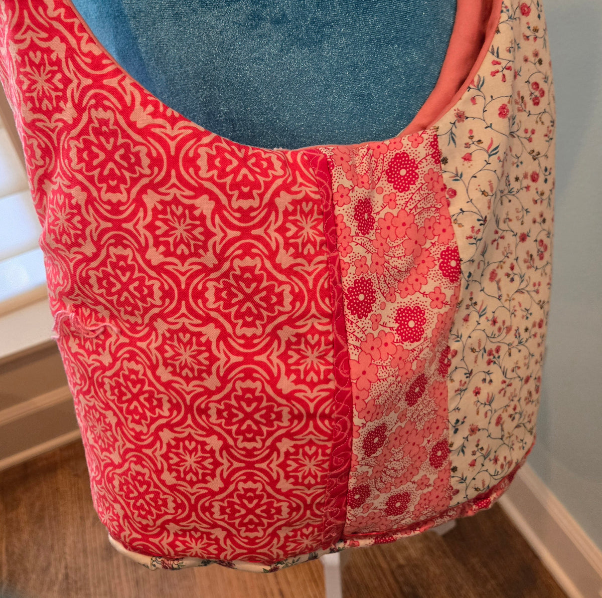 upcycled pink quilt sling purse