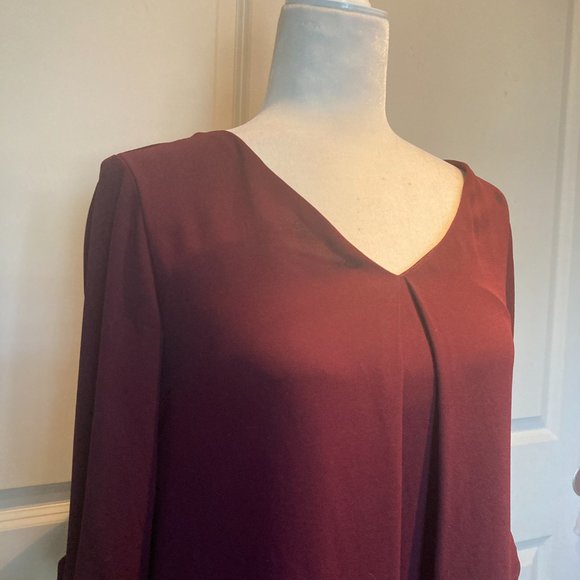 LUSH V-neck Tunic Shirtdress in Burgundy Maroon Wine