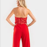 NWT Mi Ami by Francesca's Venice Strapless Lace-Bodice Jumpsuit
