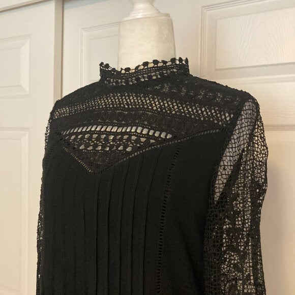 En Creme for VICI black crochet long-sleeve mini dress