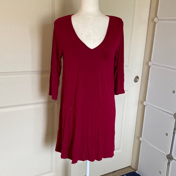 Alya Red Wine Tunic V neck Dress