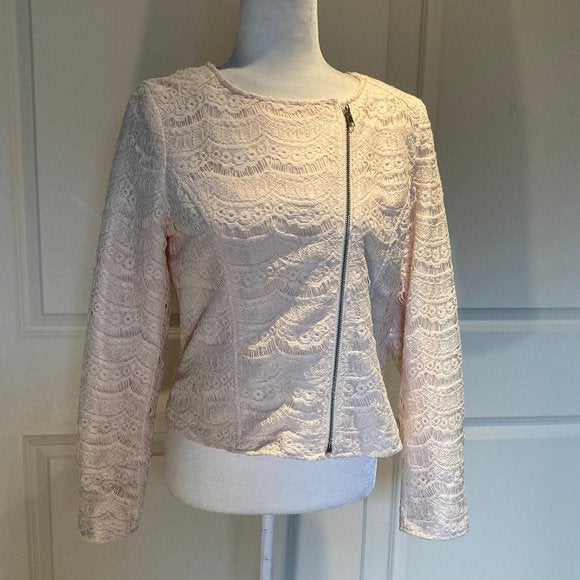Forever 21 Cream Ivory White Creme Lace Moto-Style zip Jacket