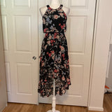ELLE Floral Chiffon Hi-Low Maxi Dress in Black Floral