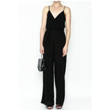 Black wide-leg spaghetti strap v-neck Jumpsuit with belt