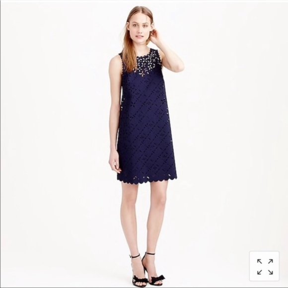 J. Crew Navy Laser Cut Floral Shift Dress
