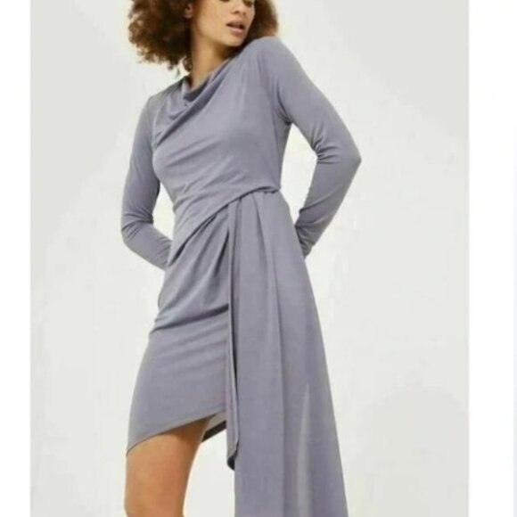 Topshop Asymmetric Crepe Drape Mini Faux Wrap Dress in Gray