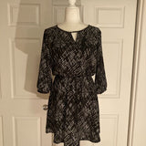 Lush Black and White Abstract Graphic Print 3/4 sleeve mini dress