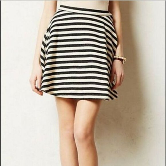 Greylin (Anthropologie) Knit Navy Blue & Cream Striped Skater Skirt Size 0