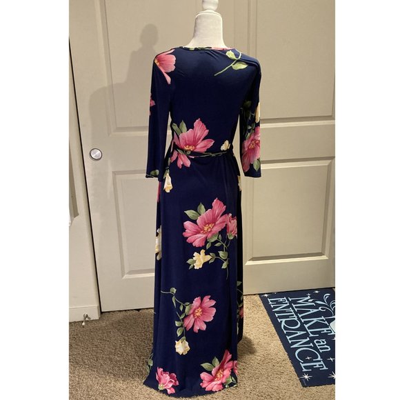 Awoo Navy Floral Maxi Faux-Wrap Dress