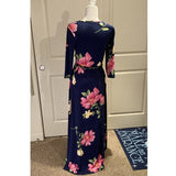 Awoo Navy Floral Maxi Faux-Wrap Dress