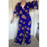 Royal Blue Floral Wide Leg Jumpsuit