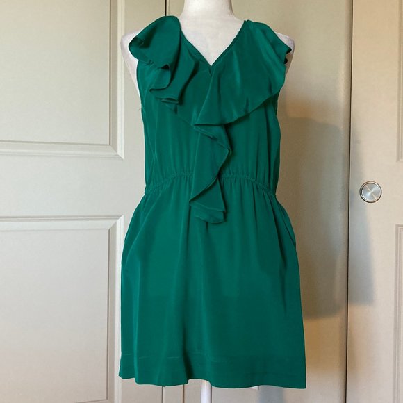 Greylin Silk Ruffle Racerback Dress Emerald