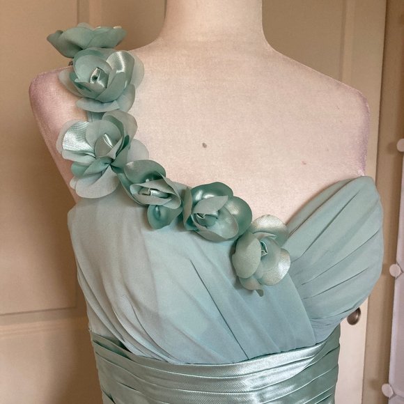 Bill Levkoff Mint One-Shoulder Dress