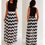 Heartsoul Black & White Chevron Chiffon Long Maxi Dress