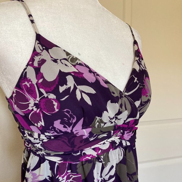 Purple Floral V-Neck Spaghetti Strap Sundress