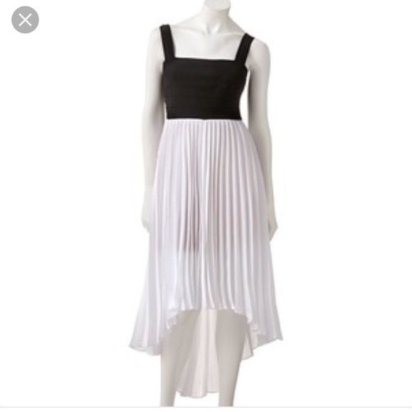 J. Lo Black & White High-Low Accordion Pleat Dress