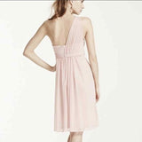 David's Bridal One-Shoulder Chiffon Bridesmaid Dress in Blush Pink F15607