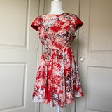 Parker- Red & White Floral Silk Cap Sleeve Dress