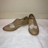 Halogen Lindy Suede Wingtip Oxford Saddle Shoe in Tan