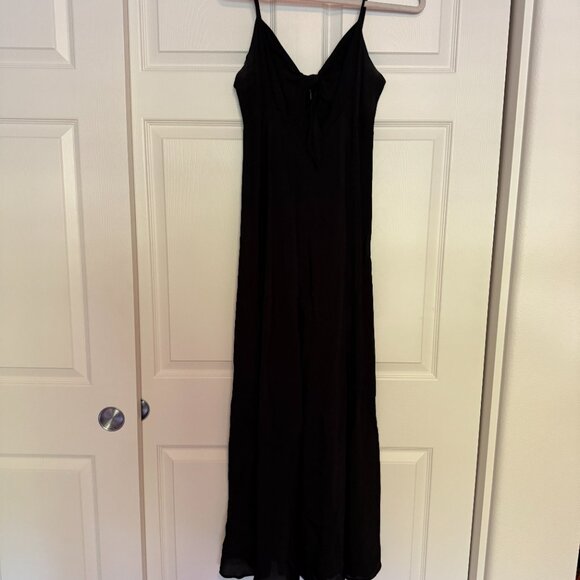 Olivaceous Spaghetti Strap Tie Front Maxi Dress in Black