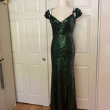 NWT Theia Floor-Length Sequin Gown in Hunter Green