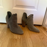 VINCE CAMUTO Francia Granite Peak Gray Suede Ankle Booties