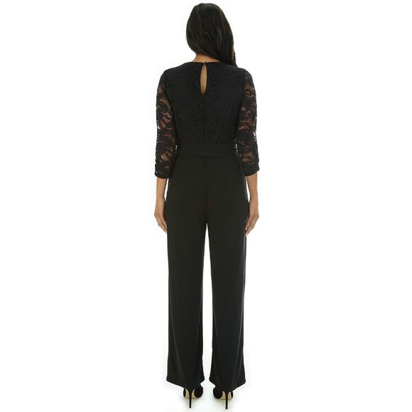 NWT Apt. 9® Lace-Bodice 3/4 Sleeve Jumpsuit in Black Lace