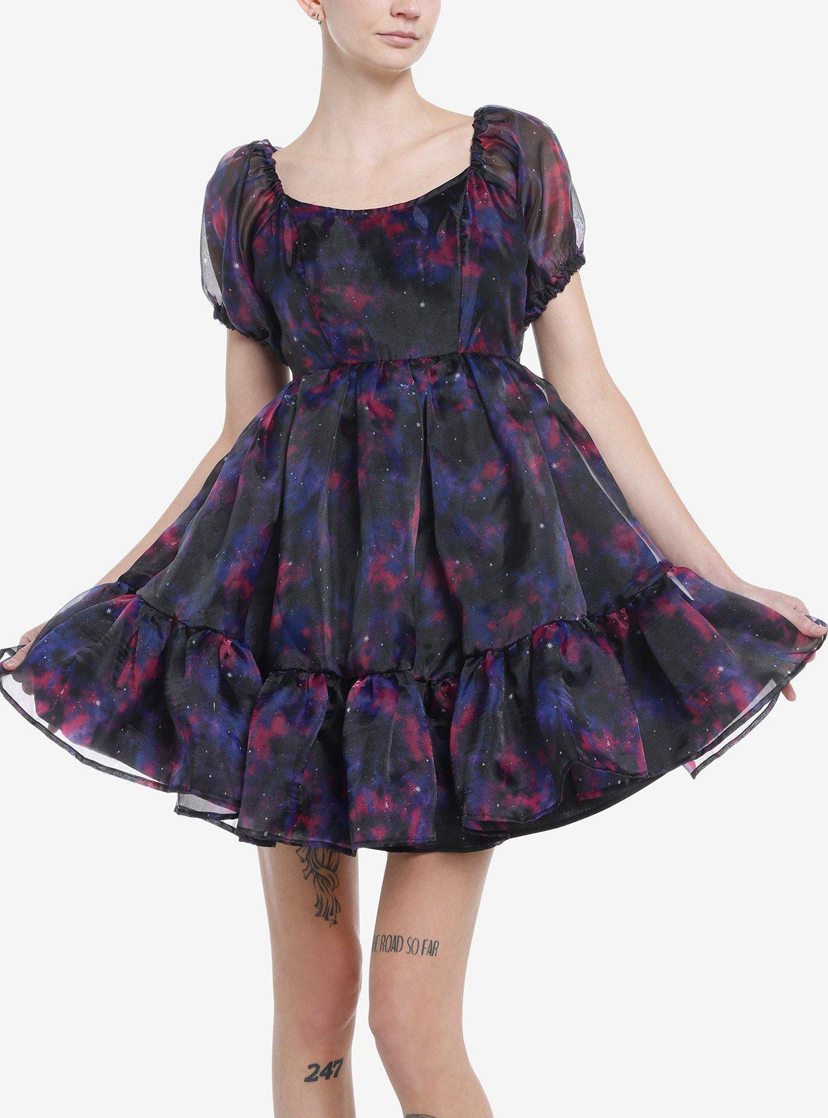 NWT Hot Topic Cosmic Aura Galaxy Tiered Organza Dress Size S