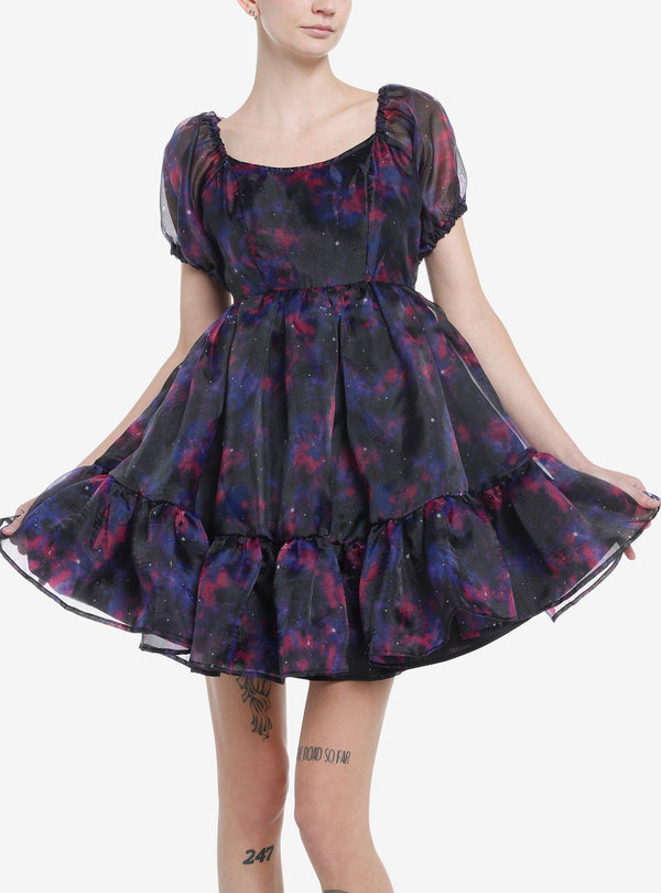 NWT Hot Topic Cosmic Aura Galaxy Tiered Organza Dress Size S