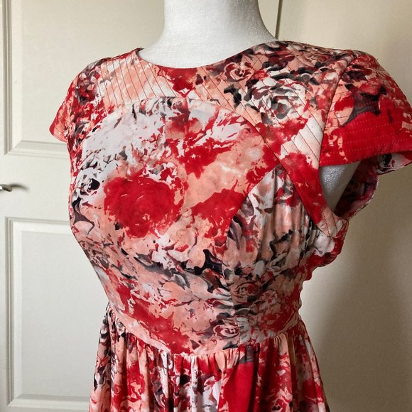Parker- Red & White Floral Silk Cap Sleeve Dress