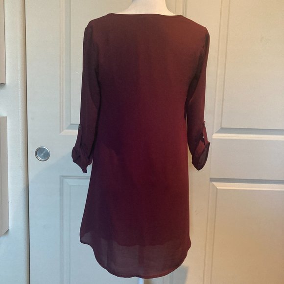 LUSH V-neck Tunic Shirtdress in Burgundy Maroon Wine