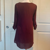 LUSH V-neck Tunic Shirtdress in Burgundy Maroon Wine