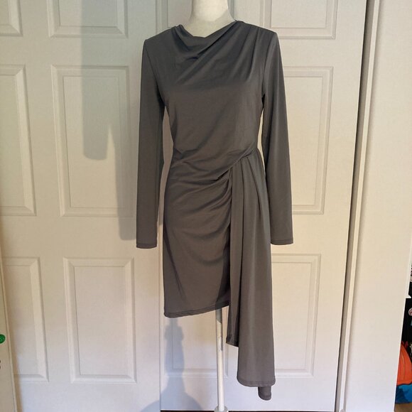 Topshop Asymmetric Crepe Drape Mini Faux Wrap Dress in Gray