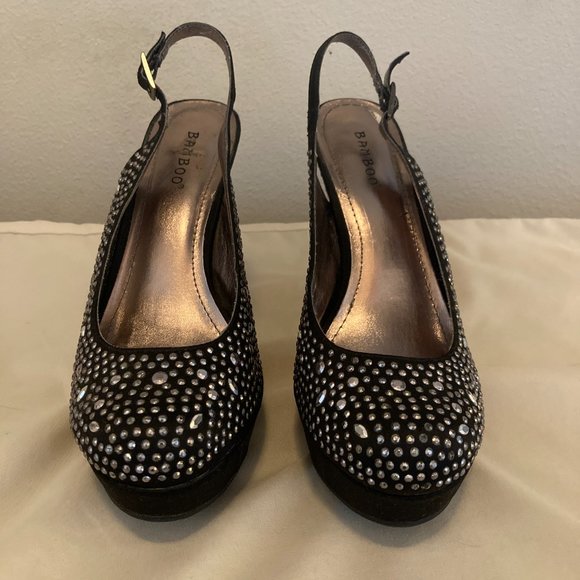 Bamboo black silver studded heels