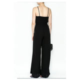 Black wide-leg spaghetti strap v-neck Jumpsuit with belt