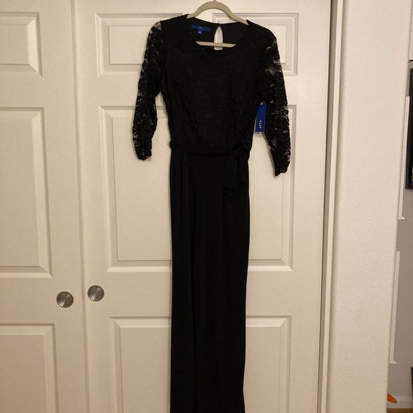 NWT Apt. 9® Lace-Bodice 3/4 Sleeve Jumpsuit in Black Lace