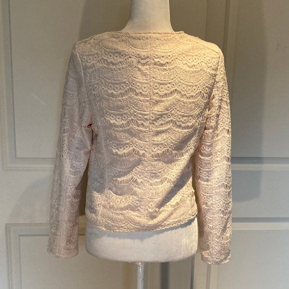 Forever 21 Cream Ivory White Creme Lace Moto-Style zip Jacket