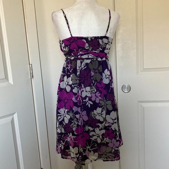 Purple Floral V-Neck Spaghetti Strap Sundress