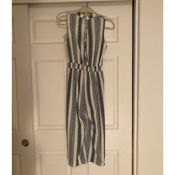 Monteau blue and white stripe crop-length wide-leg jumpsuit