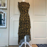 Leopard Print Sleeveless Keyhole Back Frill Ruffle Midi Hi-Lo dress