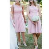 David's Bridal One-Shoulder Chiffon Bridesmaid Dress in Blush Pink F15607