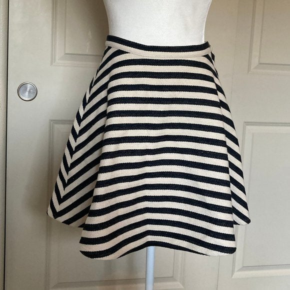 Greylin (Anthropologie) Knit Navy Blue & Cream Striped Skater Skirt Size 0