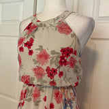 ELLE Floral Chiffon Hi-Low Maxi Dress in Tan