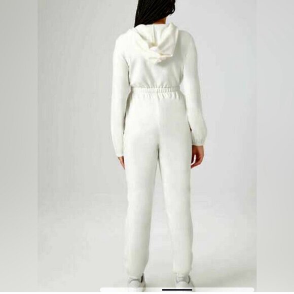 NWT Forever 21 Hooded Velour Casual Jumpsuit in White