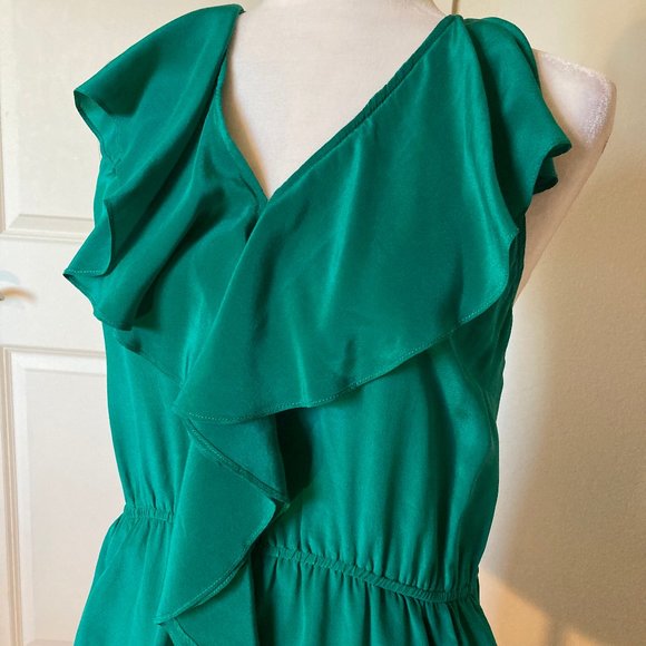 Greylin Silk Ruffle Racerback Dress Emerald