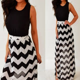 Heartsoul Black & White Chevron Chiffon Long Maxi Dress