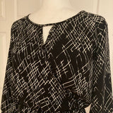 Lush Black and White Abstract Graphic Print 3/4 sleeve mini dress