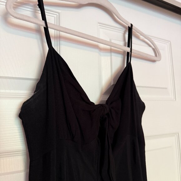 Olivaceous Spaghetti Strap Tie Front Maxi Dress in Black
