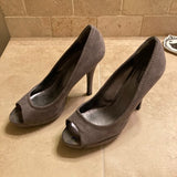 Candie’s Gray Brushed Suede Stiletto Open Toe Heel